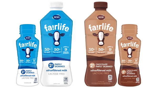 Fairlife bottles in 2% partly skimmed and 2% chocolate